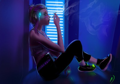 A cyber-woman smoking