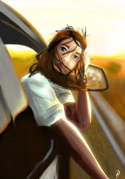 A woman in the car