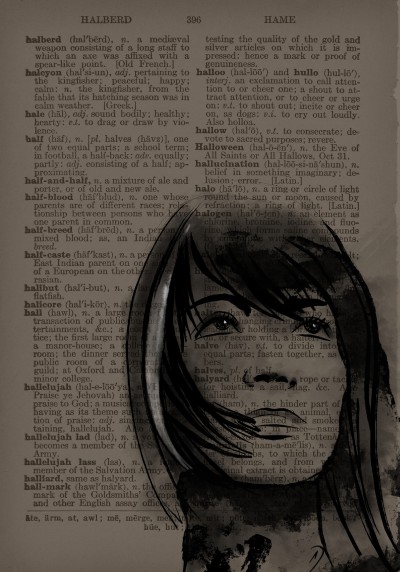 Woman face on a dictionary page