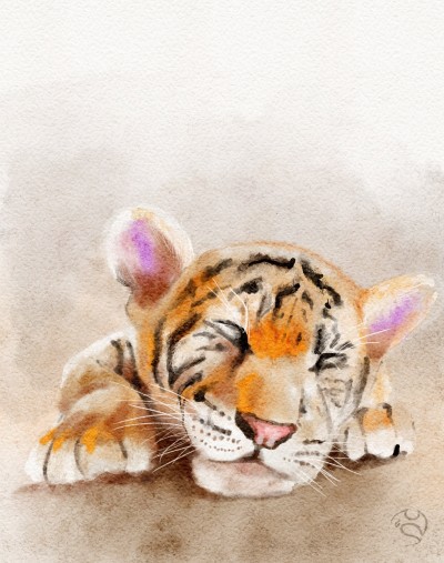 A baby tiger - watercolor imitation